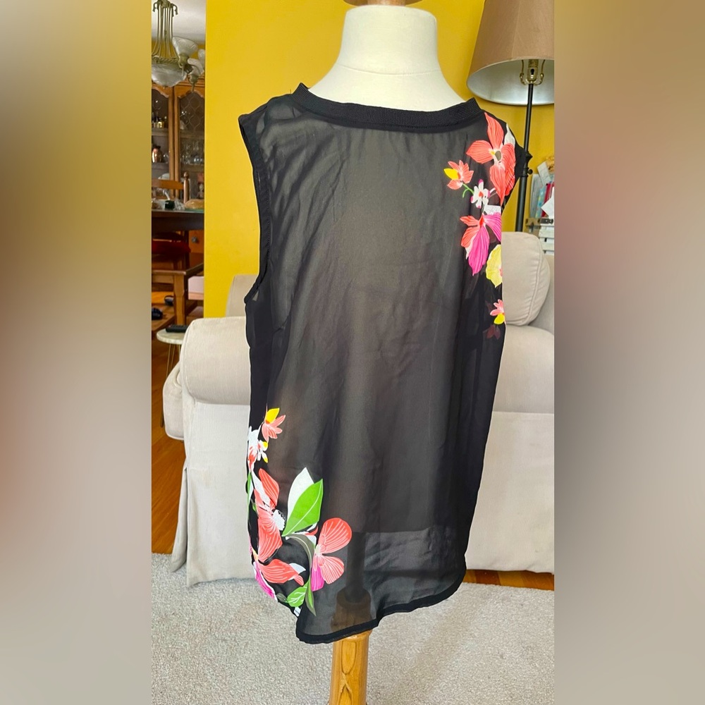 Sheer front, cotton back sleeveless shirt